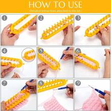 1 طقم منضدة نسج مستطيلة مع 1 إبرة كروشيه وإبرة بلاستيكية ، طقم أدوات نسج مناسب لصنع الأوشحة والقبعات والأوشحة للهواة (جميع ألوان المنتج وكميات الملحقات وما إذا كانت الأسنان مثبتة عشوائية)