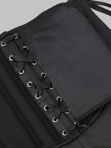 1pc Court-Style Colorful Denim Corset Waist Trainer With Back Lace-Up Detail, Suitable For Pairing With Dresses, For Halloween