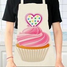 1pc Small Cake, Gingerbread Man, Candy Cane, Pizza, Nail Polish 3D Patterned Linen Apron For Kitchen Cooking Home Use - Multicolor - View 2