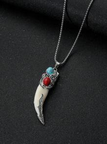 1 Vòng cổ dây chuyền bằng thép không gỉ dành cho nam với mặt dây chuyền giả răng bằng nhựa màu ngọc lam chất lượng cao, thích hợp để đeo hàng ngày và đi làm, phụ kiện thời trang đa năng cho cả nam và nữ - Mặt dây chuyền răng giả màu ngọc lam - Xem 5