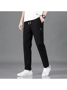 Pantalones casuales de nueve puntos transpirables delgados y relajados para atar los pies de gran tamaño - Negro - Ver 2