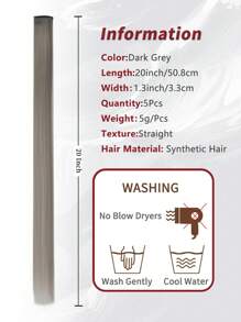 5片灰色夹式接发，20英寸长直发，夹式合成材质，适合万圣节角色扮演、装扮、时尚派对、圣诞节、新年等场合，可作为女性礼物，也可用于圣诞节、新年狂欢节、音乐节等场合（灰色）。 - 深灰色 - 查看 5