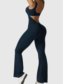 Speed mate 女士无袖提臀瑜伽连体裤，女士露背瑜伽连体裤 - 藏蓝色 - 查看 5