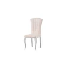 Set Of 2 Velvet/PU Leather Dining Chairs With Silver Legs, Modern Upholstered Dining Chairs With High Back & Padded Seat, Comfortable Kitchen Chairs For Dining Room, Living Room, Reception Room, 500LBS Capacity - trắng - Xem 4