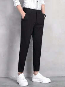 男士奢华修身 9/10 长度正装西装裤 - 黑色 - 查看 2