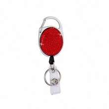 1pc Colorful Rhinestone Inlaid ABS Plastic Retractable Badge Reel, ID Card Holder With Belt Clip And 360 Degree Swivel Back To School