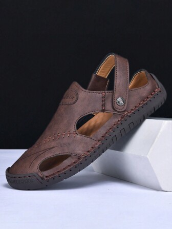 Salkin 全新设计师手工夏季男士凉鞋，封闭式鞋头，多功能，稳定贴合，带后跟带，平底，防滑耐磨，适合户外、沙滩、钓鱼、散步、皮革、快干、柔软舒适、加大码