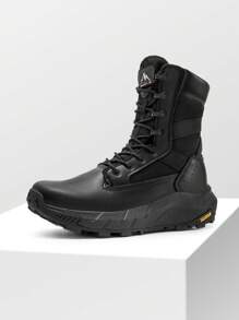 Men's 8-Inch Tactical Military Work Boots - Breathable Leather With Side Zipper, Lightweight For Hiking, Motorcycle, And Combat - 黑色 - 查看 2