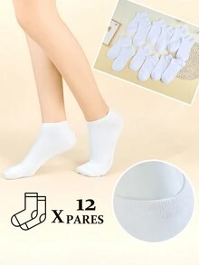 Paquete De 12 Pares Calcetines Tobilleros Unicolor Para Mujer,Calcetines Invisibles Casuales Cómodos Y Transpirables, Adecuados Para Uso Diario - Blanco - Ver 4