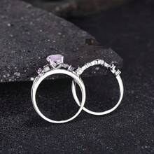 2pcs Fashionable Cubic Zirconia Heart Shaped Pink Love Stone Engagement Wedding Rings Valentines,Mom,Mother,Mother's Day,Gift