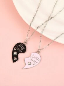 2入組大姐姐小妹妹BFF吊墜項鍊（適合女孩和女士），適合作為生日禮物、姐妹禮物、姐妹情項鍊