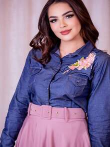 Women Blouses - 淺色水洗藍 - 查看 2