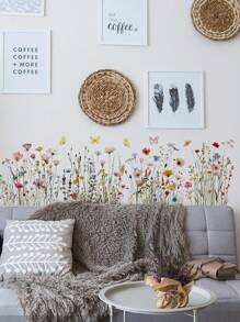 mama look 1piece Beautiful Plants And Flowers Wall Stickers For Bedroom Living Room Sofa Background Wall Or Baseboard Decor Removable PVC Decal Mural, Stickers, Wall Decal, Vinyl Decal For Home Decorations, Spring Decoration Items Refresh Your Home, Rama Decoration Stickers Gifts Birthday Graduation