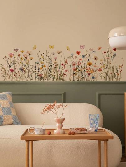 mama look 1piece Beautiful Plants And Flowers Wall Stickers For Bedroom Living Room Sofa Background Wall Or Baseboard Decor Removable PVC Decal Mural, Stickers, Wall Decal, Vinyl Decal For Home Decorations, Spring Decoration Items Refresh Your Home, Rama Decoration Stickers Gifts Birthday Graduation