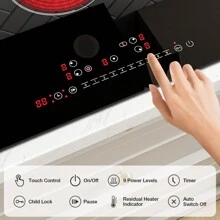 IsEasy Induction Hob, Built-In 5 Zones (Double Circuit), Step Timer, 77*52 Cm, 8600 W, Black