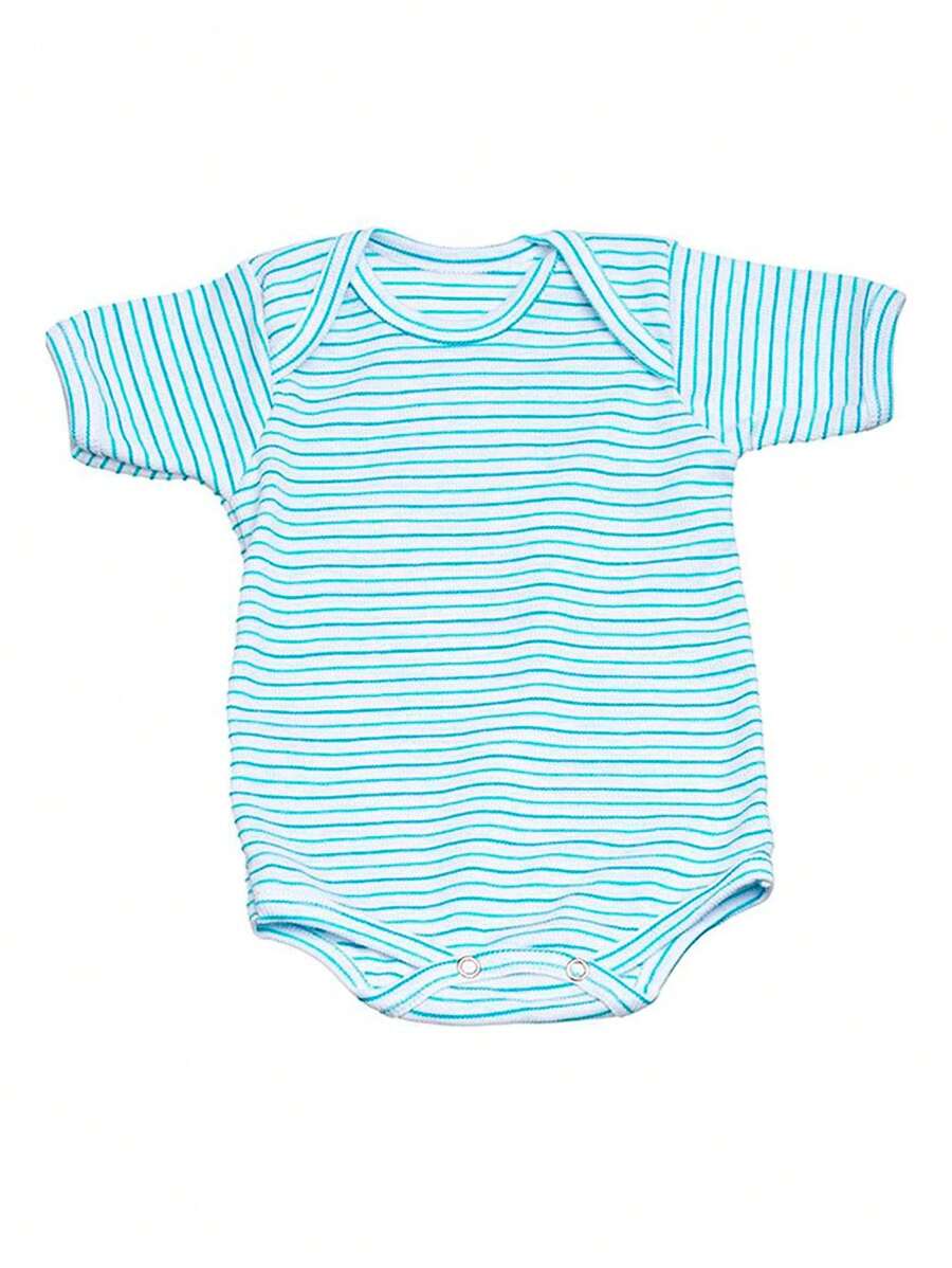Short Sleeve Striped Ribbed Baby Bodysuit (RN/S/M/L) - 淺藍色 - 查看 1