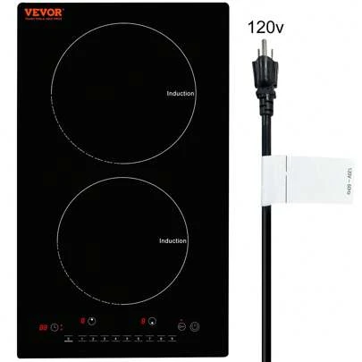 Electric Cooktop, 2 Burners, 12'' Induction Stove Top, Built-In Magnetic Cooktop 1800W, 9 Heating Level Multifunctional Burner, LED Touch Screen W/Child Lock & Over-Temperature Protection