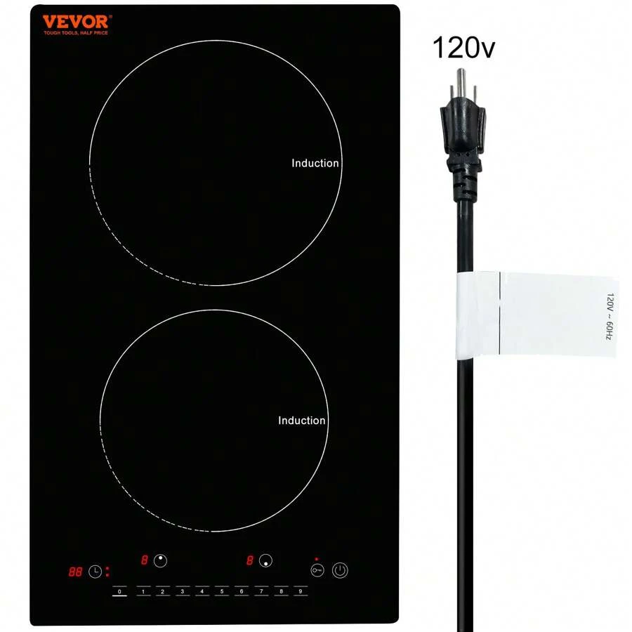 Electric Cooktop, 2 Burners, 12'' Induction Stove Top, Built-In Magnetic Cooktop 1800W, 9 Heating Level Multifunctional Burner, LED Touch Screen W/Child Lock & Over-Temperature Protection - Black - View 1