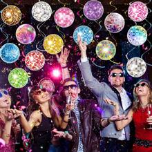 48 sztuk Disco Party wiszące dekoracje wirowe, 70-te kolorowe kule dyskotekowe dekoracje urodzinowe, dyskotekowe serpentyny wirowe na imprezę tematyczną, artykuły sufitowe, na 20-te urodziny z lat 70., Boże Narodzenie