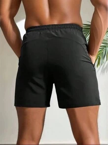 Boyfriend Style Men's Sports Shorts, Basketball Running Fitness Breathable Lightweight Bermuda Shorts, Summer Outdoor Casual Couples Beach Shorts - Black - View 3