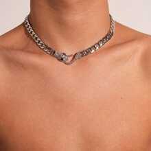 1pc Hip-Hop Rhinestones Decorated Luxurious Snake Necklace - Silver - View 1