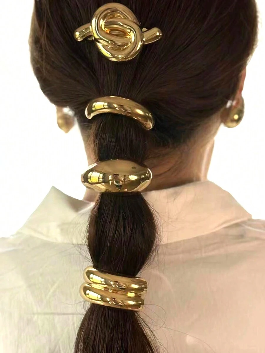1pc Fashionable Retro Simple Metal Half-Circle Hair Rope Hair Accessory - Gold - View 1