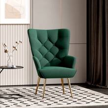 Nalupatio Mid-Century Modern Velvet Accent Chair, Tufted Wingback Armchair With Metal Legs, High Back Upholstered Reading Chair For Living Room & Bedroom - 綠色 - 查看 4