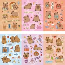 8 hojas/paquete de pegatinas de grafiti de Capibara, pegatinas de rompecabezas DIY hechas a mano con diseño de caricaturas - Multicolor - Ver 9