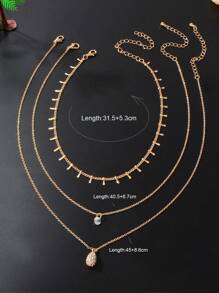 3 Stücke modische mehrschichtige Goldketten Wassertropfen Anhänger Halskette Schmuck Accessoires für Frauen bei geselligen Anlässen