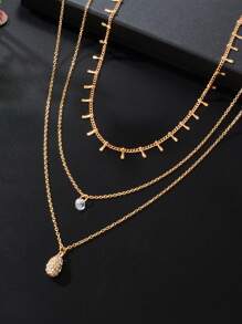 3 Stücke modische mehrschichtige Goldketten Wassertropfen Anhänger Halskette Schmuck Accessoires für Frauen bei geselligen Anlässen