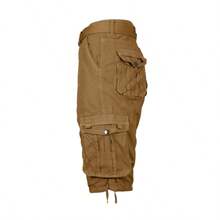 2-Pack Men's Distressed Cotton Cargo Belted Shorts - 深卡其色和橄欖色 - 查看 6