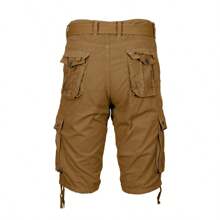 2-Pack Men's Distressed Cotton Cargo Belted Shorts - 深卡其色和橄欖色 - 查看 4