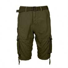 2-Pack Men's Distressed Cotton Cargo Belted Shorts - 深卡其色和橄欖色 - 查看 3
