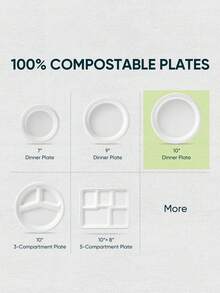 100% Compostable Paper Plates, 125-Count Heavy-Duty  Disposable Plates - 10-Inch (Approx. 25.8cm) White Plates Made From  Natural Sugarcane Bagasse, For Dinner, Picnic, Birthday Parties, Bridal Showers, Weddings, Gatherings, Valentine's Day, Farewell Parties, Halloween, Thanksgiving - Multicolor - View 10