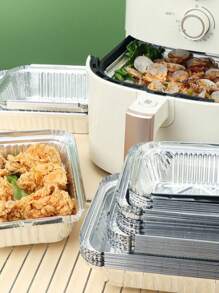 20/50入組，重型一次性鋁製長方形鋁箔盤連蓋，可回收錫製食品儲存托盤，適合烹飪、烘焙、餐飲外帶使用（不含蓋） - 銀色 - 查看 9