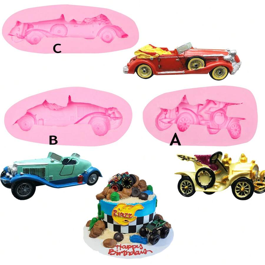 Antique Car Chocolate Baking Mold, Truck Wheel Sedan Car Polymer Clay