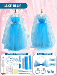 Kit de diseño de moda para niñas, juguete de arte y manualidades con 1 maniquí, conjunto de juguete de arte y manualidades creativo DIY, kit de costura para la confección de ropa de muñeca para niños. - Multicolor - Ver 14