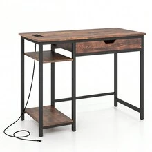 Computer Desk With Charging Station And Drawer & Adjustable Shelf-Rustic Brown - 質樸棕色 - 查看 5