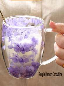 1pc Christmas Themed Party High-Quality Dried Flower Decoration Glass Mug, Elegant Gift Coffee Cup, Borosilicate Glass, Simple Design Back To School - Multicolor - View 8