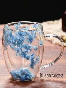 1pc Christmas Themed Party High-Quality Dried Flower Decoration Glass Mug, Elegant Gift Coffee Cup, Borosilicate Glass, Simple Design Back To School - Multicolor - View 7