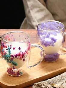 1pc Christmas Themed Party High-Quality Dried Flower Decoration Glass Mug, Elegant Gift Coffee Cup, Borosilicate Glass, Simple Design Back To School - Multicolor - View 3