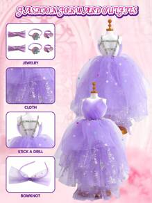 Kit de diseño de moda para niñas, juguete de arte y manualidades con 1 maniquí, conjunto de juguete de arte y manualidades creativo DIY, kit de costura para la confección de ropa de muñeca para niños. - Multicolor - Ver 3