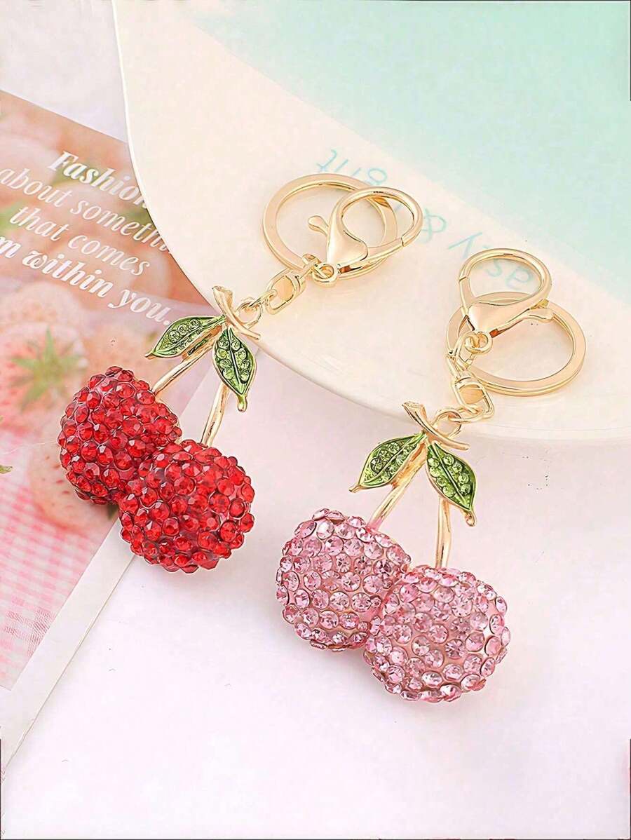 1pc Adorable  Cherry Keychain Fluffy Plush Cute Cherry Backpack Charm Fashion Elegance Decoration Keychain Bag Pendant Ornaments,With Metal Hanging Clasp, Small And Lightweight, Easy To Carry Around, Easy To Hang, Can Be Easily Hung On Car Keys, Handbags, Backpacks, Wallets And Other Items, Perfect For Any Occasion Such As Dating, Wedding, Shopping, Office, Car, Home, Etc. Is An Ideal Gift Choice, Give It To Friends, Wives, Family, Classmates, Ladies And Girls On Birthdays, Holidays Or Parties. - Multicolor - View 1