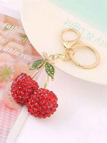 1pc Adorable  Cherry Keychain Fluffy Plush Cute Cherry Backpack Charm Fashion Elegance Decoration Keychain Bag Pendant Ornaments,With Metal Hanging Clasp, Small And Lightweight, Easy To Carry Around, Easy To Hang, Can Be Easily Hung On Car Keys, Handbags, Backpacks, Wallets And Other Items, Perfect For Any Occasion Such As Dating, Wedding, Shopping, Office, Car, Home, Etc. Is An Ideal Gift Choice, Give It To Friends, Wives, Family, Classmates, Ladies And Girls On Birthdays, Holidays Or Parties. - Multicolor - View 4
