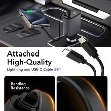 Retractable Car Charger, 4 In 1 Fast Car Phone Charger 66W, 2 Retractable Cables And USB Car Charger,Compatible With IPhone 15/14/13/12/11,Galaxy,Pixel - 銀色 - 查看 7