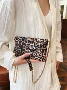 Fashion Women's Leopard Print Clutch/Envelope Bag With Chain, New Evening Bag Crossbody Bag, Leopard Print Bag