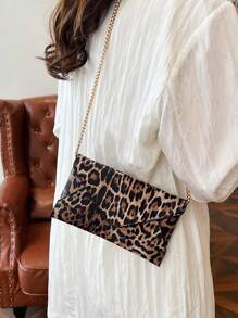 Fashion Women's Leopard Print Clutch/Envelope Bag With Chain, New Evening Bag Crossbody Bag, Leopard Print Bag