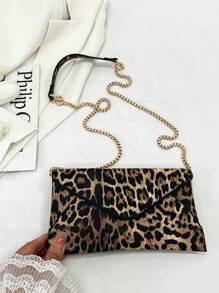 Fashion Women's Leopard Print Clutch/Envelope Bag With Chain, New Evening Bag Crossbody Bag, Leopard Print Bag