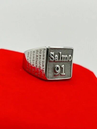 Anel De Oração Masculino Em Aço Inoxidável Prata 91 Com Faixa De Salmo