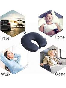 1 Pc Travel Neck Pillow , Memory Foam Pillow Support Pillow,Neck Trip Headrest Soft Office Travel ,Neck Flight Pillow Snap Strap Soft Cover ,Luxury Compact Lightweight Quick Pack For Camping,Sleeping Rest Cushion,For Flight, Car, Train, Boat And Bus - Sleeping Aid - Navy Blue - View 3